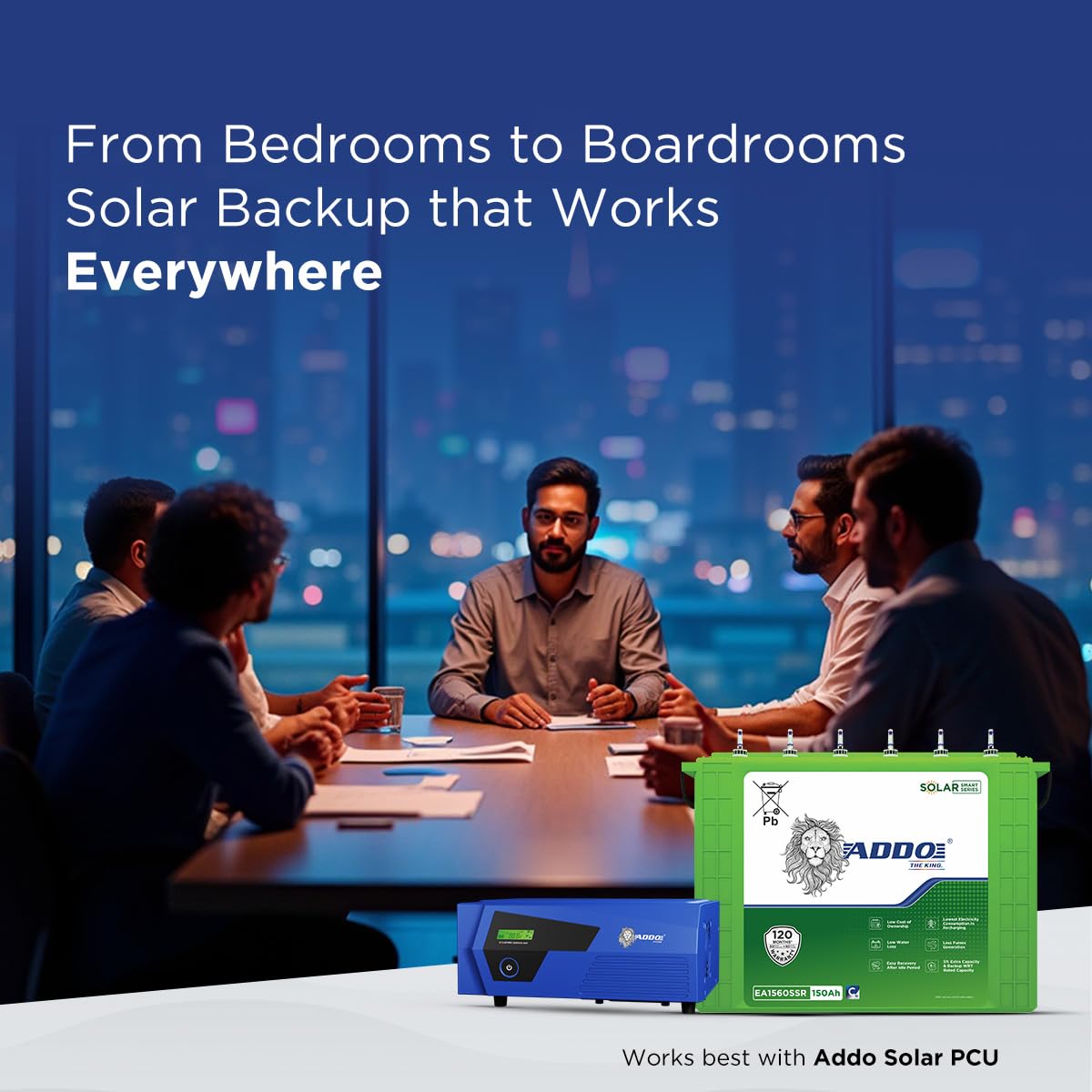 150Ah Solar Battery | 120-Month Warranty | Addo EA1560SSR | Tall Tubular Inverter Battery for Home & Office