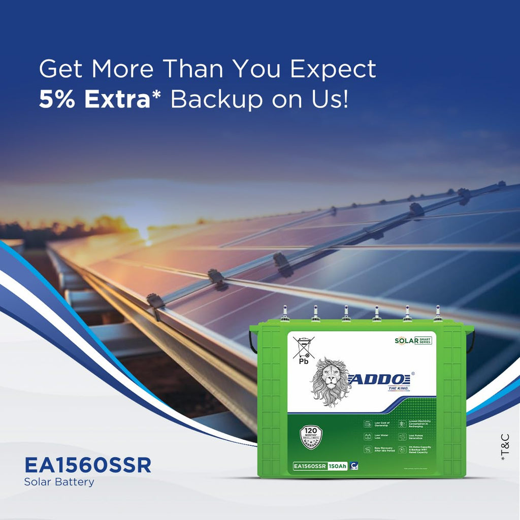 150Ah Solar Battery | 120-Month Warranty | Addo EA1560SSR | Tall Tubular Inverter Battery for Home & Office